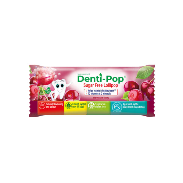 Denti-Pop Sugar Free Lollipop Sparkling Cherry 12 vitamins & 2 minerals
